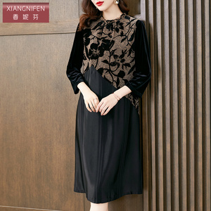 香妮芬黑色气质连衣裙女2026新款春季拼接女神范典雅休闲高端轻奢