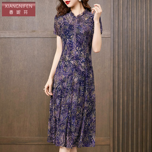 香妮芬高端台湾网纱妈妈装连衣裙女2026新款夏装洋气收腰阔太太裙