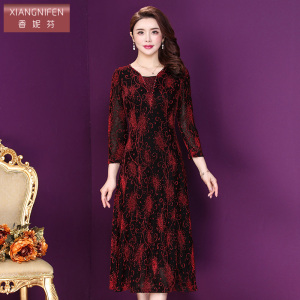 香妮芬2026春季高贵气质弹力连衣裙红色阔太太妈妈女装时尚显年轻