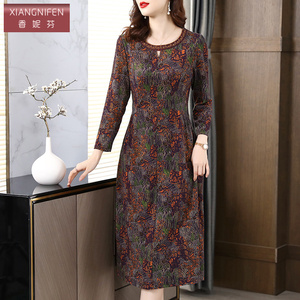 香妮芬时尚中年妈妈连衣裙女高贵2026新款秋长款气质高级感羊毛裙