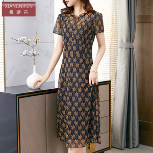 香妮芬高端台湾网纱收腰妈妈连衣裙女2026新款夏季洋气短袖减龄裙