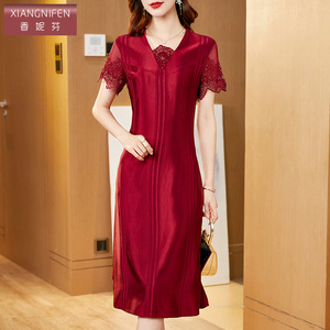 香妮芬高贵优雅妈妈婚宴礼服2026新款高端醋酸喜婆婆结婚连衣裙女