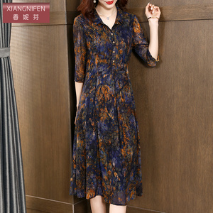 香妮芬洋气台湾纱中年妈妈裙子春季连衣裙气质高贵2026新款贵夫人