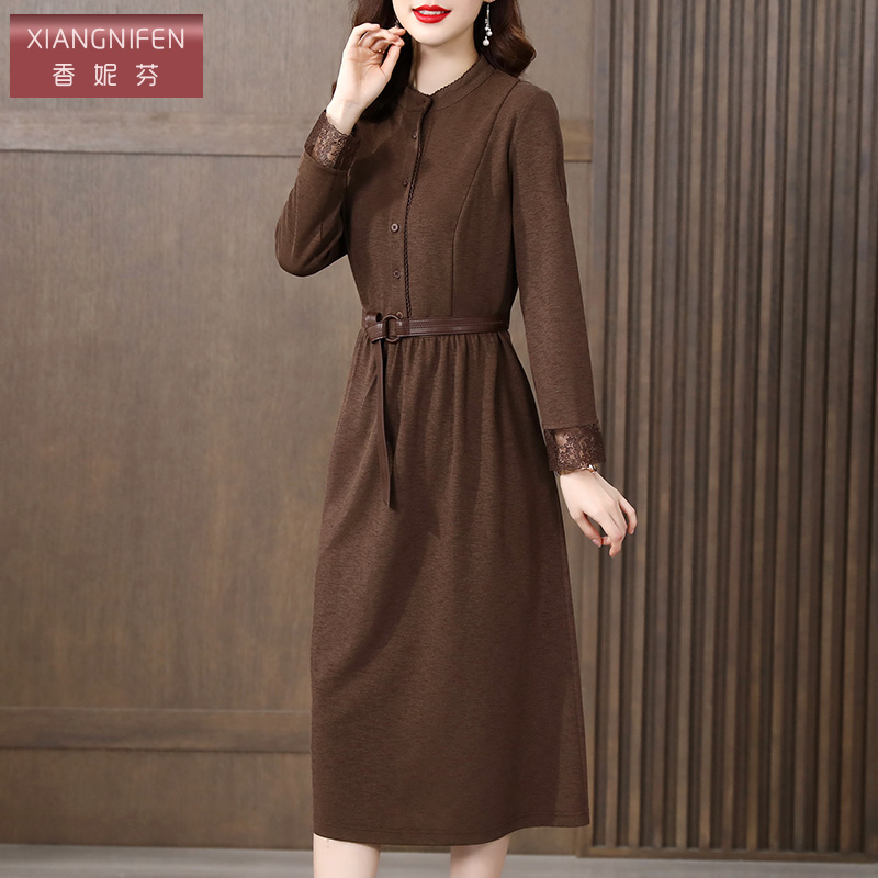 香妮芬通勤大摆裙聚酯纤维早秋