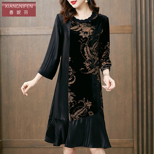 香妮芬高端名媛气质拼接连衣裙女高贵2026新款精致女神范轻奢裙子