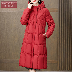 香妮芬高端白鹅绒保暖羽绒服女2026新款 妈妈款 中长款 连帽外套 冬季