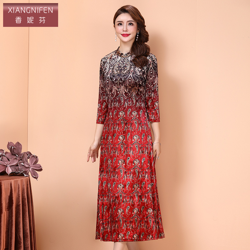 香妮芬夫人高端丝绒宫廷风连衣裙