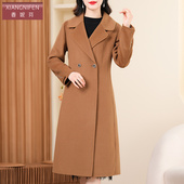 春秋过膝长款 香妮芬简约风单扣西装 领双面羊毛大衣女2025新款 外套