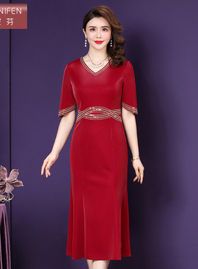 香妮芬2026新款喜婆婆婚宴装连衣裙女嫁女儿红色妈妈婚礼结婚礼服