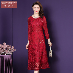 香妮芬年轻款红色婚礼妈妈礼服2026年春季网纱高贵洋气婚宴连衣裙