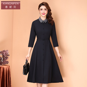 香妮芬高端轻奢大码遮肚收腰显瘦春季新款名媛气质小香风连衣裙女
