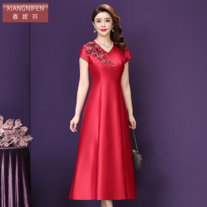 香妮芬红色时尚洋气婚礼妈妈礼服2026新款夏装喜婆婆婚宴连衣裙女