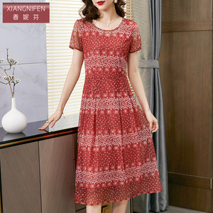 香妮芬高贵优雅气质妈妈连衣裙女夏装2026新款高端台湾网纱减龄裙