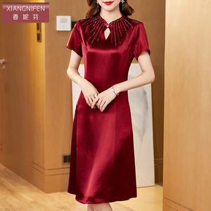 香妮芬高端时尚洋气醋酸喜婆婆婚宴礼服2026新款夏妈妈结婚连衣裙