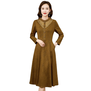 香妮芬高端法式复古气质连衣裙女妈妈2025新款秋季立领收腰高级感