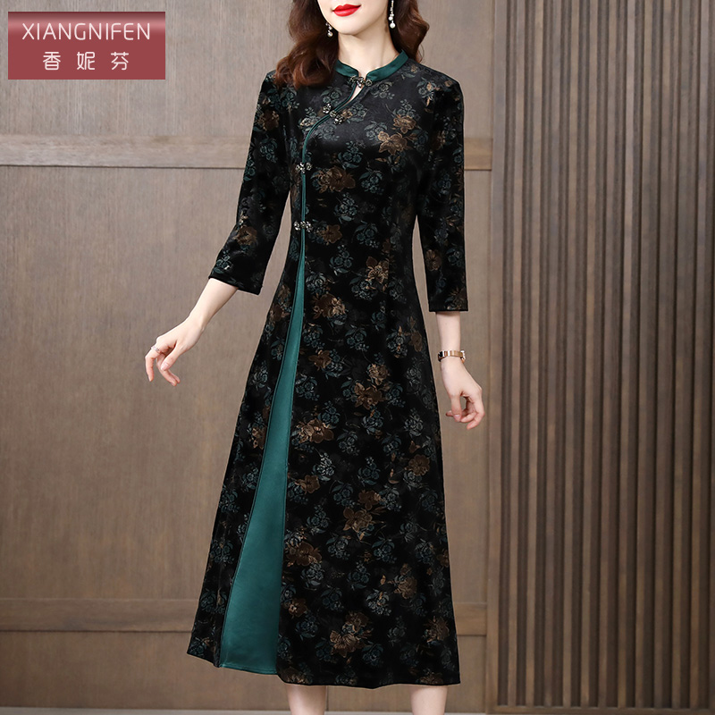 香妮芬高贵新款改良风旗袍连衣裙