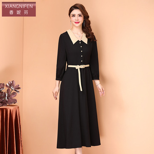 香妮芬长裙显瘦显高春季2026新款气质小黑裙赫本风连衣裙女长袖