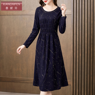香妮芬显瘦减龄高端奢华精致中年妈妈连衣裙女2025新款 收腰 秋修身