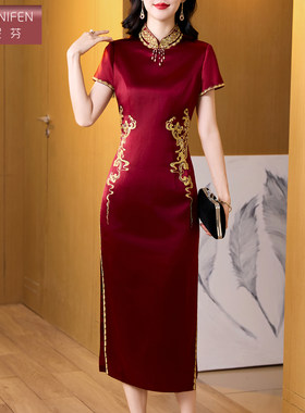 香妮芬2026喜妈妈高端婚宴礼服轻奢高级感新中式刺绣醋酸连衣裙女