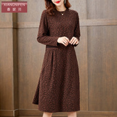 春季 香妮芬时尚 洋气立体提花休闲连衣裙女2025新款 阔太太高贵优雅