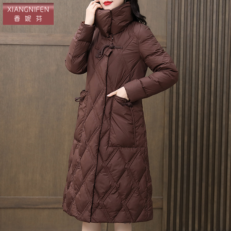 香妮芬洋气保暖加厚高端白鸭绒气质妈妈羽绒服女2025冬季新款过膝