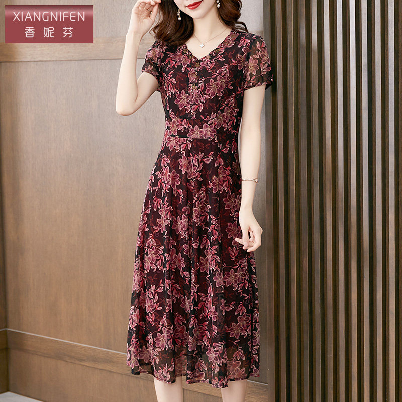 香妮芬弹力收腰台湾网纱2025夏装新款碎花V领时尚洋气显瘦裙子女,女装/女士精品,连衣裙,淘宝优惠券,粉丝福利购,淘宝优惠卷