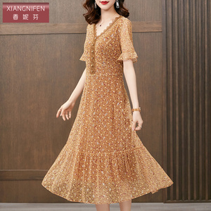 香妮芬高端轻奢精致台湾网纱显瘦大摆连衣裙气质优雅气质洋气减龄