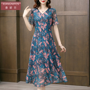 香妮芬高端台湾纱休闲高贵优雅连衣裙女夏季2026新款阔太太贵夫人