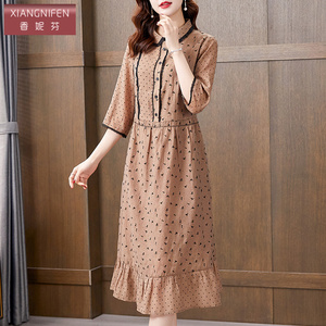 香妮芬高端贵夫人阔太太娃娃领气质连衣裙2026新款春季高贵优雅裙