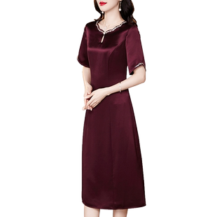 香妮芬婚庆礼服妈妈装连衣裙2026新款夏高端醋酸缎面喜婆婆宴会装