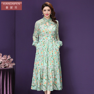 香妮芬真丝连衣裙气质2026春季新款显瘦遮肉减龄高端洋气中长款女