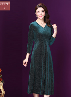 香妮芬2026春季新款阔太太高贵气质连衣裙时尚中长款丝绒裙子女