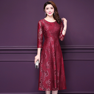香妮芬2026春季新款绣花蕾丝正品婚礼宴会中长款红色连衣裙女妈妈