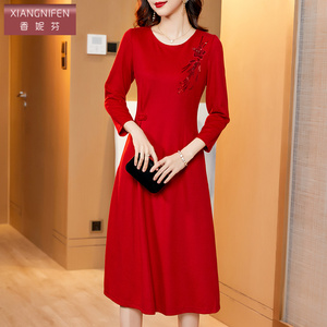 香妮芬高贵优雅喜婆婆婚宴装2026新款春季气质妈妈婚礼羊绒连衣裙