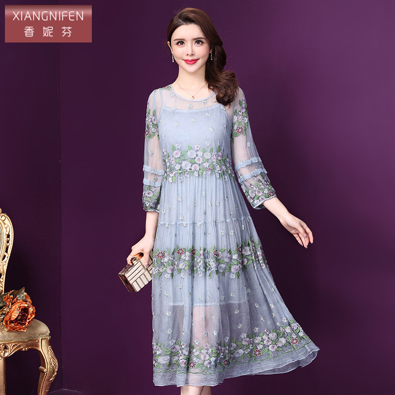 香妮芬真丝桑蚕丝连衣裙气质夏季温柔风仙气轻熟风裙子女超仙显瘦