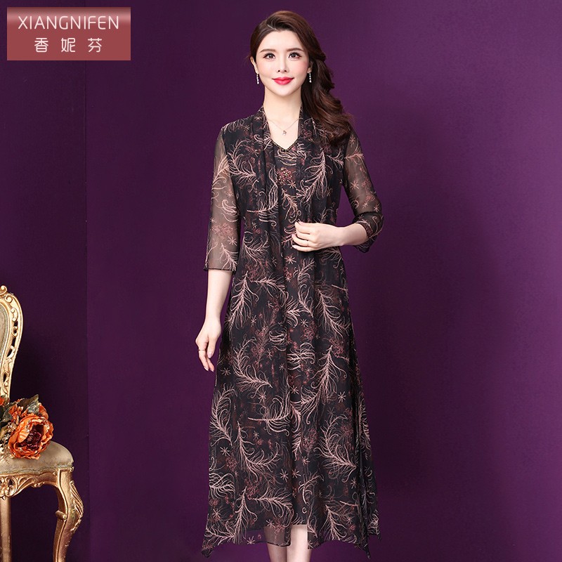 香妮芬夫人连衣裙高贵真丝大码
