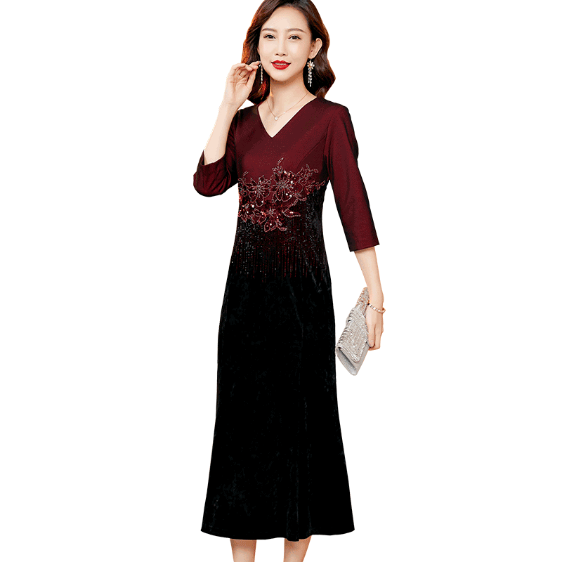 刺绣绣花中年妈妈碎花白鹅绒羽绒服女2025新款冬季中长款过膝外套