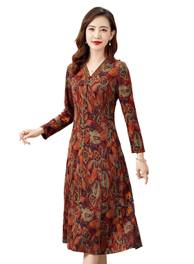 香妮芬时尚洋气v领羊毛连衣裙女2026新款春季高端气质中年妈妈装