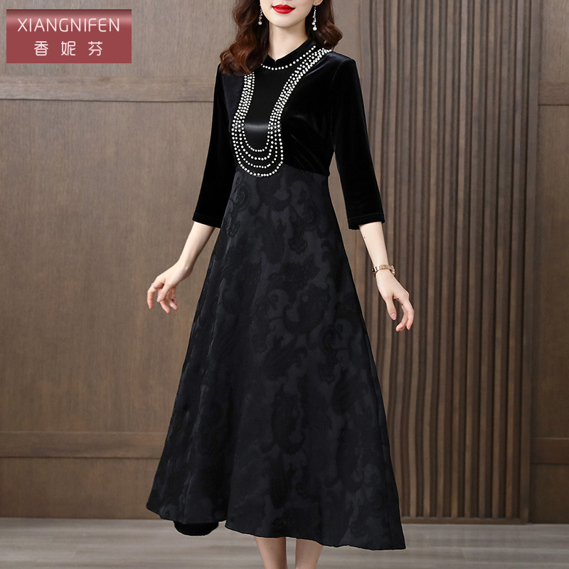 贵夫人高端奢华风大牌新款连衣裙