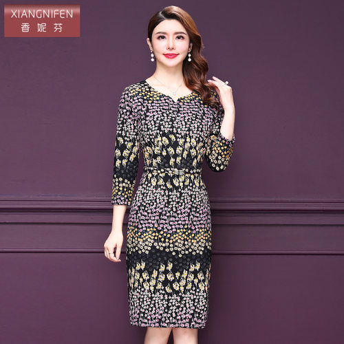 香妮芬春秋新款中年风高贵连衣裙