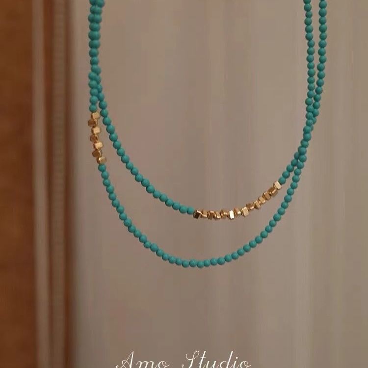 轻奢2m尼河日照仿绿松石碎金项链女锁骨链原创轻奢小众高级感颈链