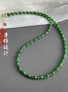 新年冰种绿色宝石长款毛衣链锁骨链绿祖母方糖长链女高级绿色项链