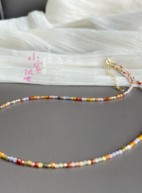 多巴胺彩色项链个性锆石碧玺彩虹马卡龙锁骨链巨显白极细夏季百搭