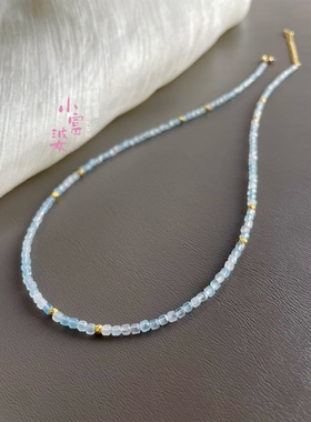 日韩治愈系时尚清新淡雅小众原创简约海蓝宝真石串珠细项链锁骨链