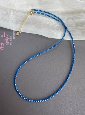 超闪亮细高瓷蓝色刻面锁骨链女款帝王青金蓝锆石高级奢华颈链项链