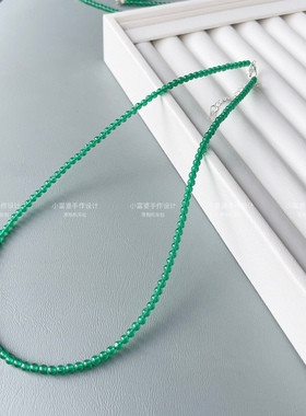 3mm翡翠正阳绿色冰种玉髓玛瑙小米珠锁骨链925纯银女清凉圆珠项链