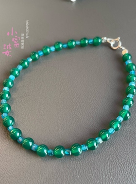 祖母绿色高级感天然绿玛瑙蓝色方糖手链925银简约轻奢风闺蜜生日
