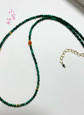 天然保山柿子红南红绿色孔雀石锁骨链刻面14k镀金项链女轻奢高级