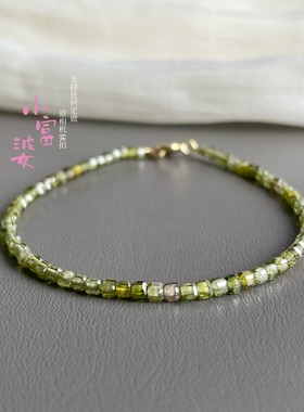 绿野仙踪橄榄绿锆石方糖手链女2.5m细款轻奢小众显白通勤百搭手饰
