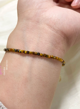 原创安克拉复古天然虎眼石串珠方糖细手链百搭轻奢女款2026新款